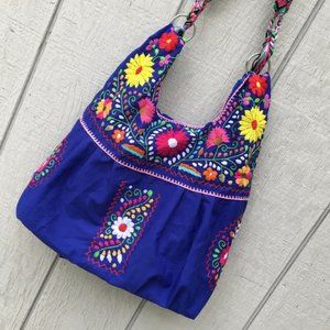 Handmade Floral Embroidered Mexican Satchel Morral Bag - Bolsa Bordada Mexicana